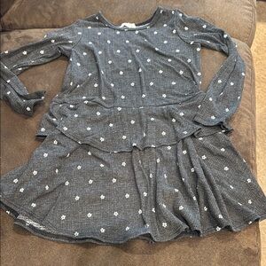 Gray Polka Dot Casual Sundress with Bishop Sleeves